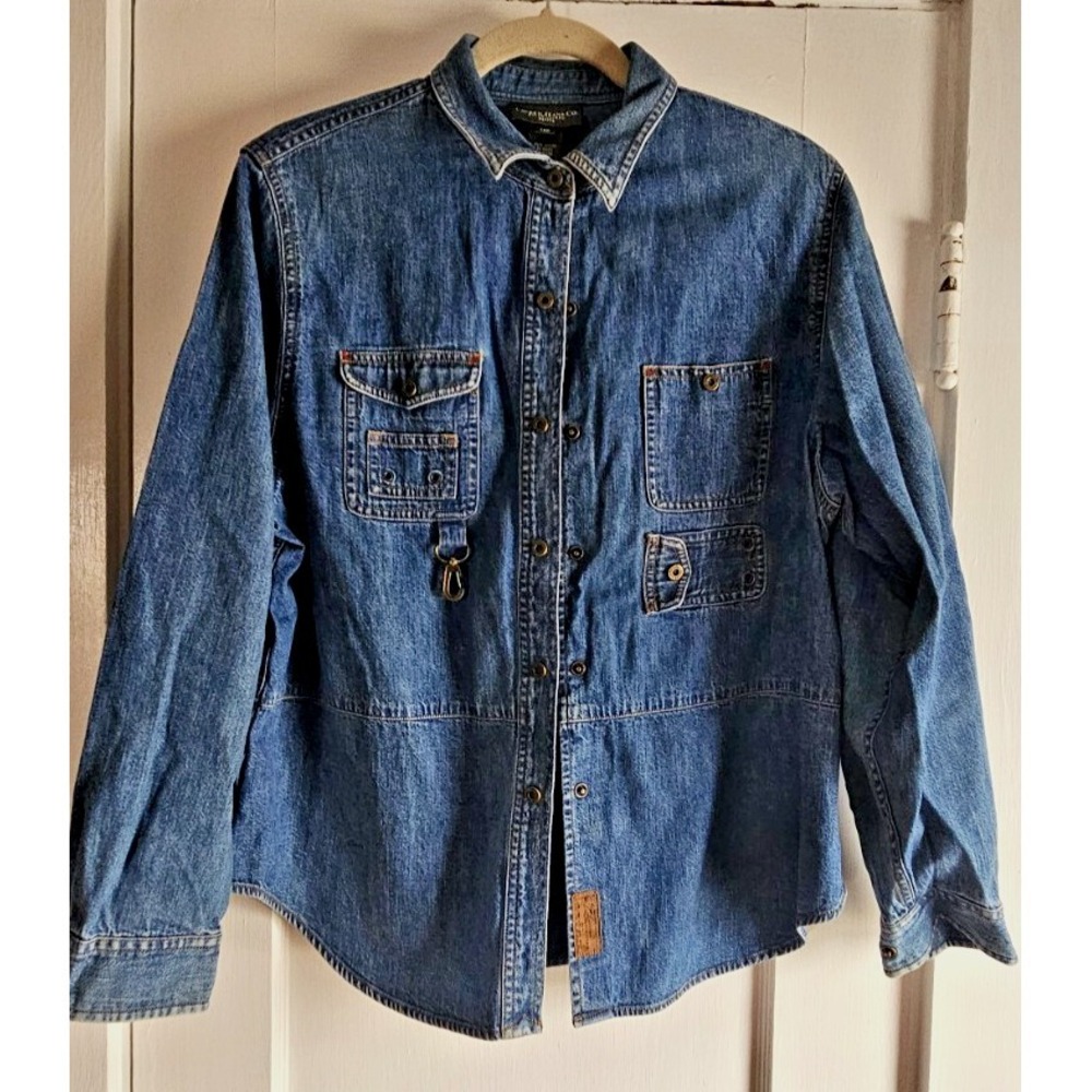 Vtg LAUREN JEANS CO. RL women 14P denim jacket snap button down front pockets